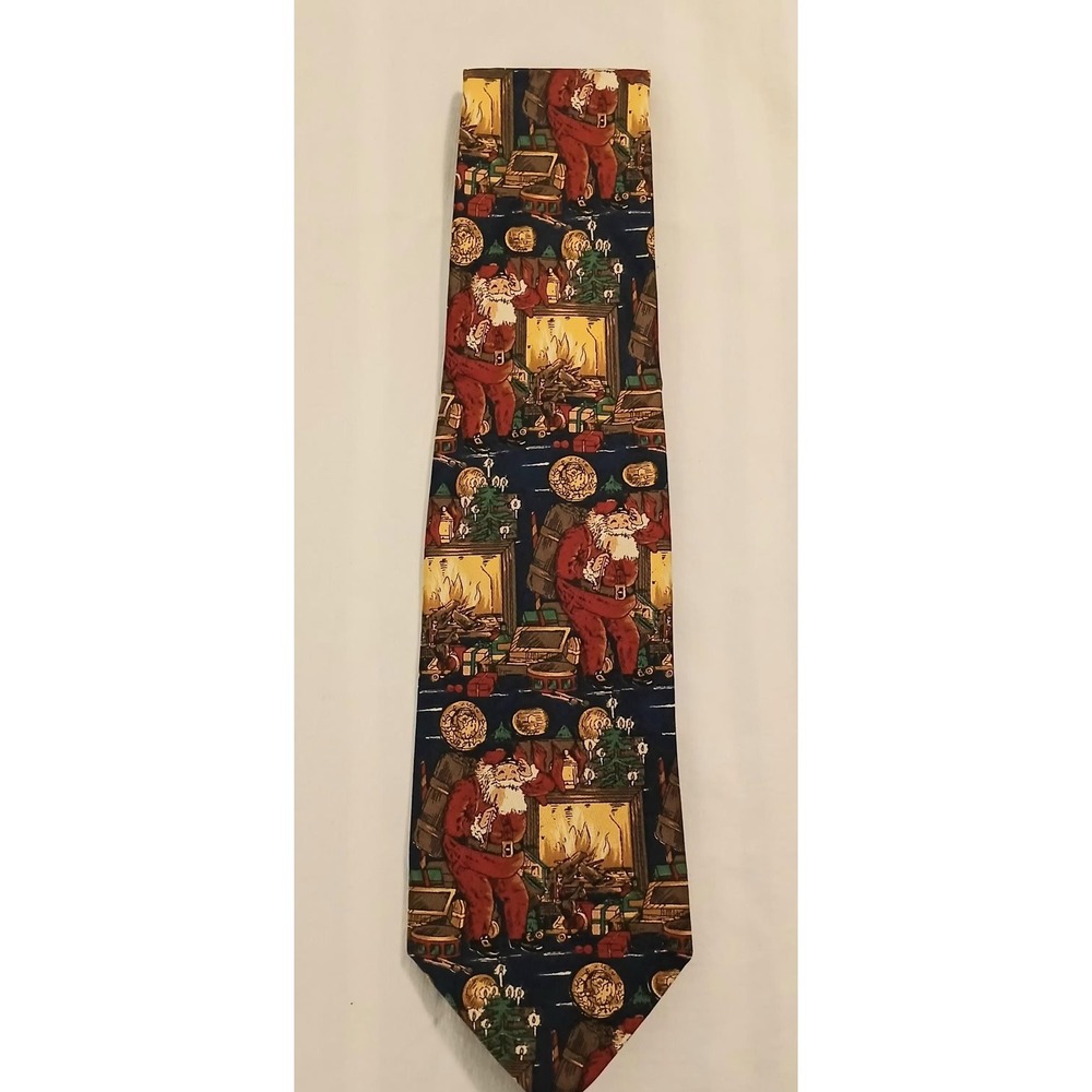 Robert Talbott For I Magnin Tie Mens One Size‎ Blue Silk Santa Christmas Holiday